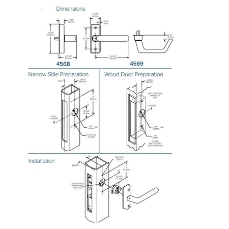 ADAMS RITE Flat Euro Lever Trim without Return, For 1-3/4 In. to 2 In. Thick Door, RH or RHR, Satin ADR-4568-601-130